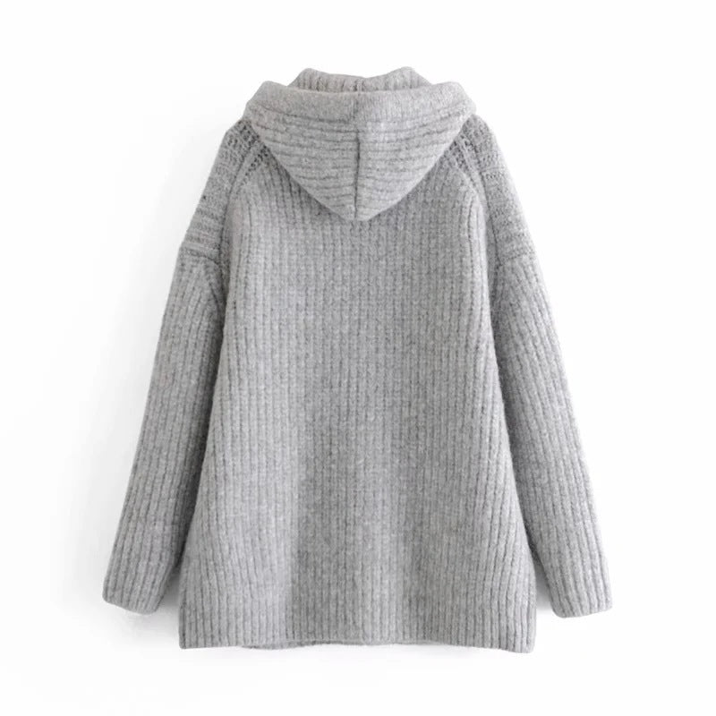 Thick Thick Thread Knitted Loose Hooded Sweater Women