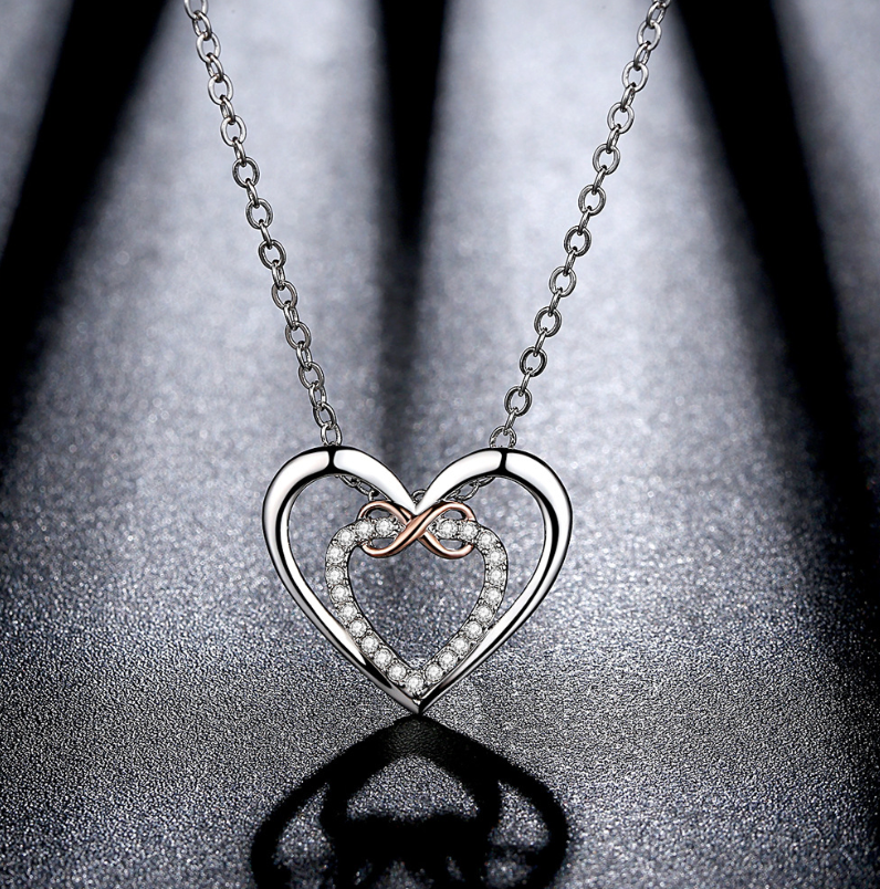Saycona S925 Sterling Silver Heart-Shaped Jewel Necklace