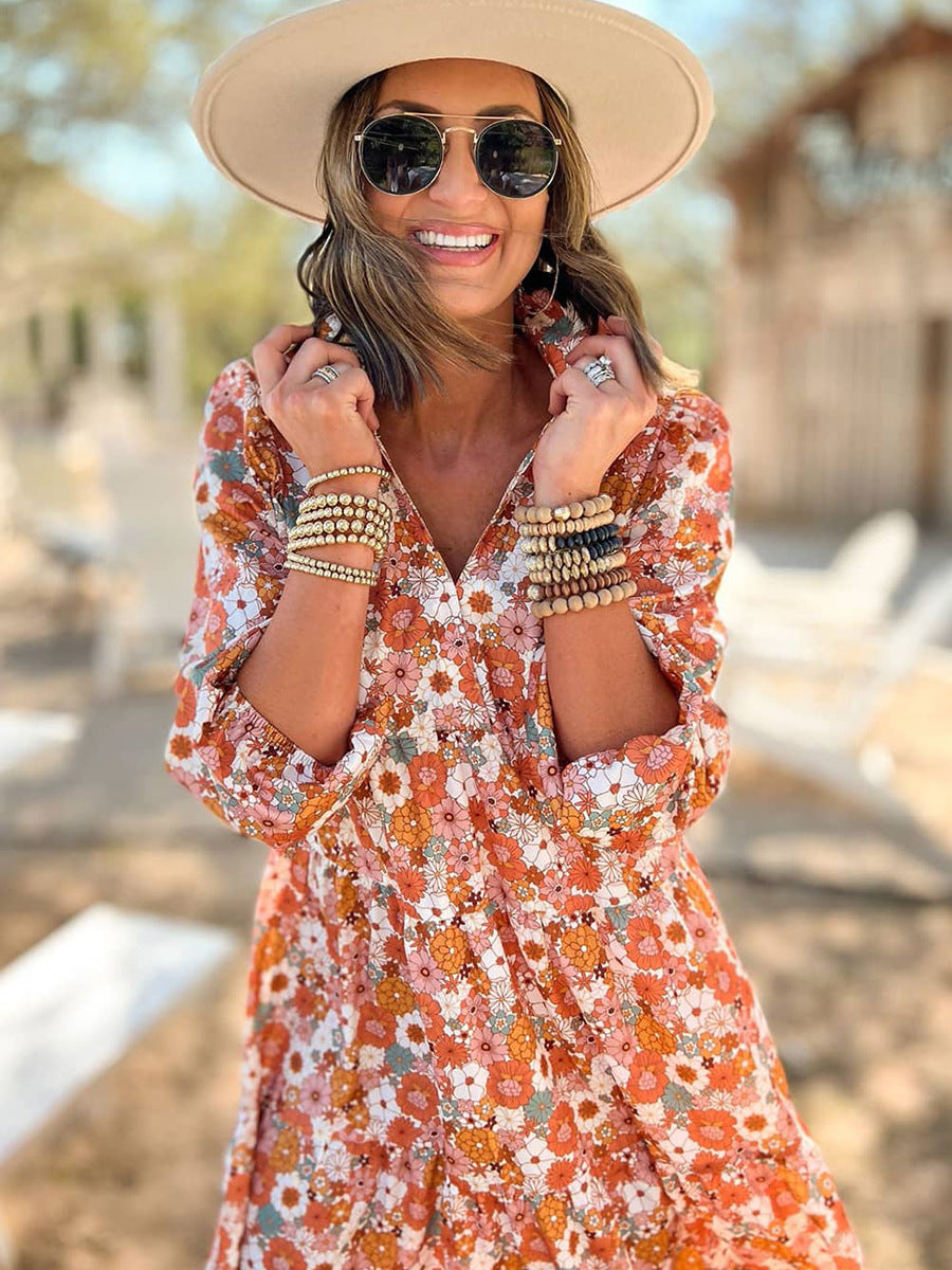 Bohemian Style Printed Dopamine Dress