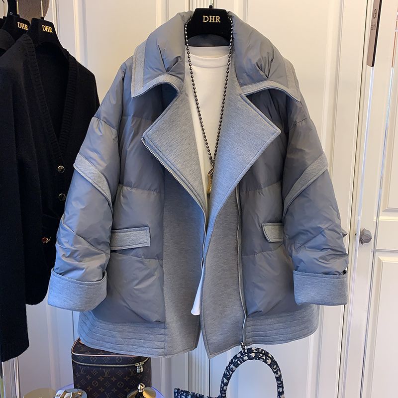 Women's Fashion Casual Space Collar Stitching Mid-length Velvet Cotton Clothes Coat