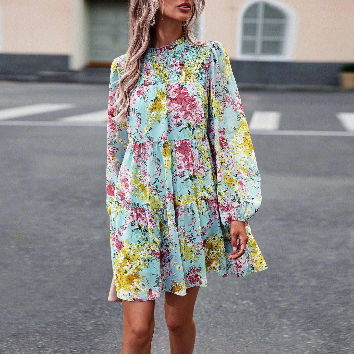 Women's Graceful And Fashionable Printed Long-sleeved Dress