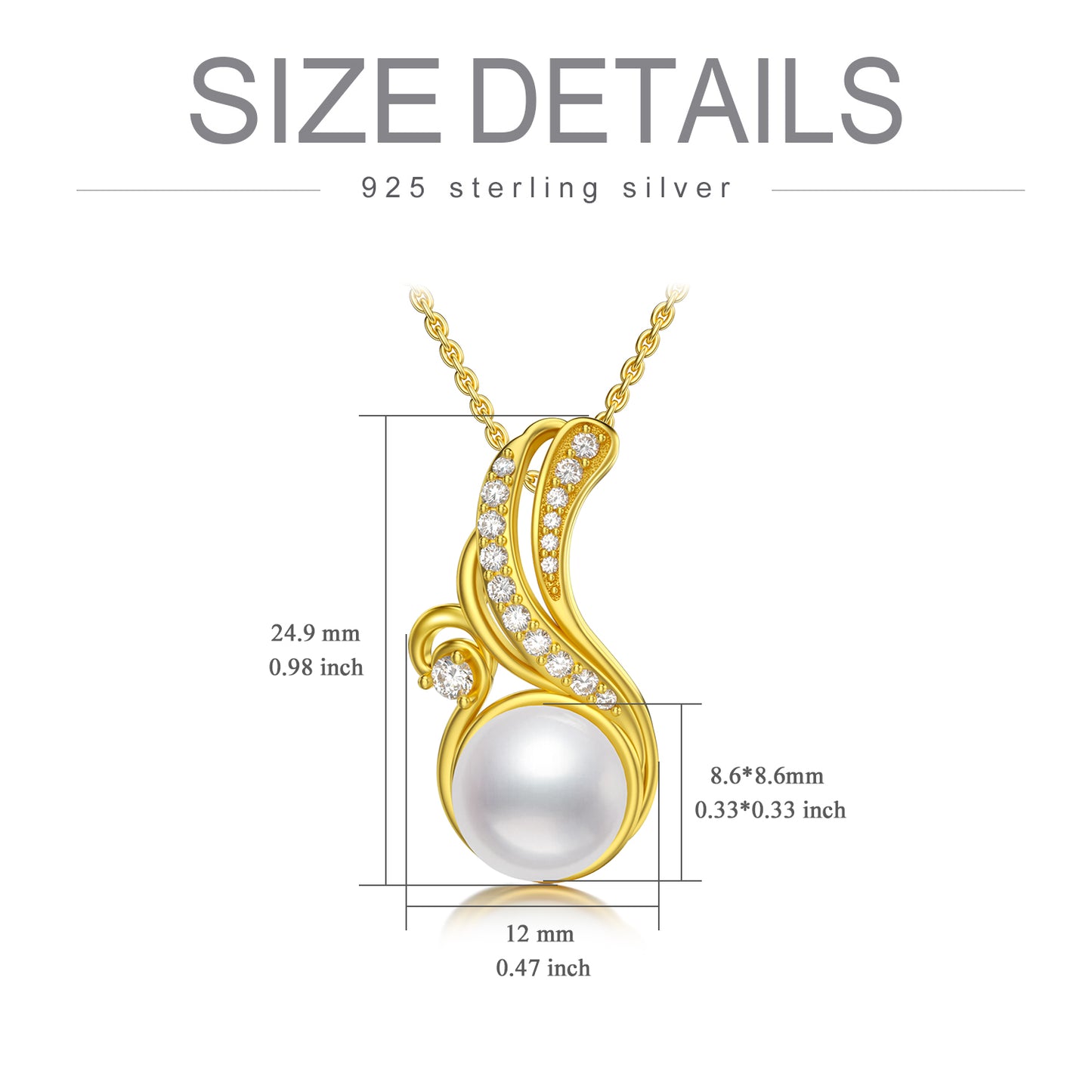 Gold Plated Ocean Wave Pearl Necklace S925 Sterling Silver Pendant For Women