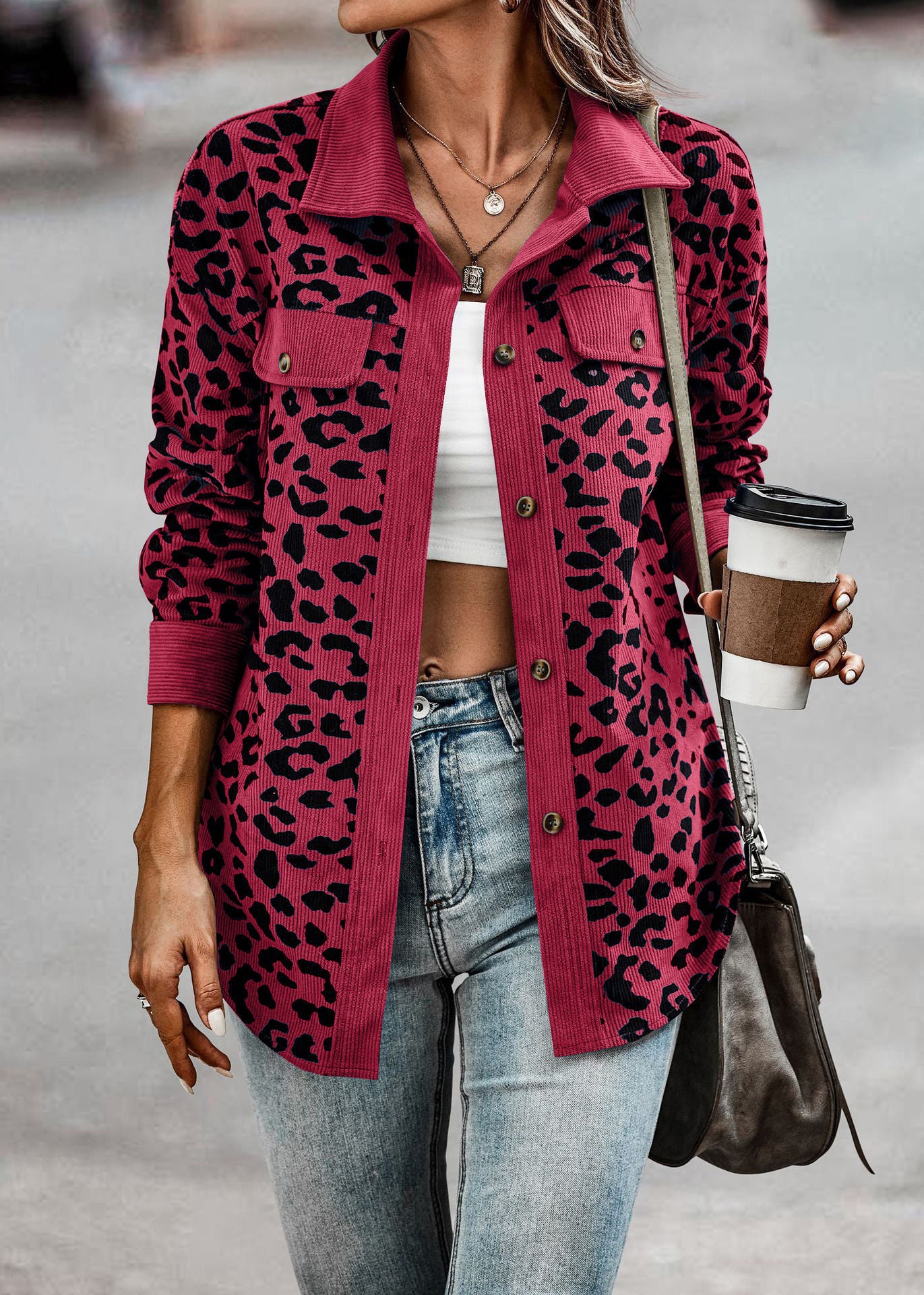 Women's Fashion Leopard Print Long Sleeve Jacket