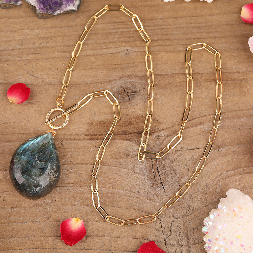 Natural Glitter Labradorite Drop Pearl Pendant