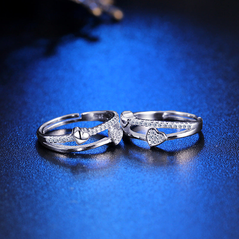 Simple Retro Couple 925 Sterling Silver Heart to heart Ring