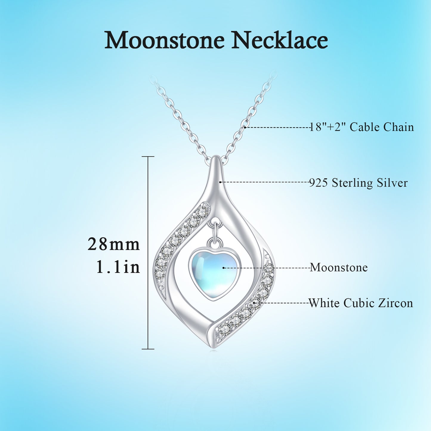 Moonstone necklace with cubic zirconia