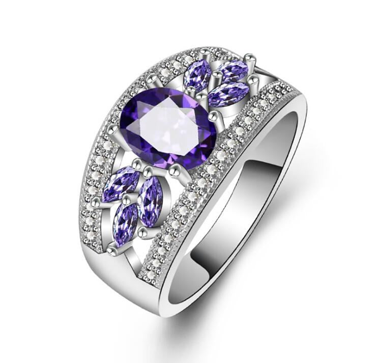 Purple Diamond Zircon Cherry Blossom Ring