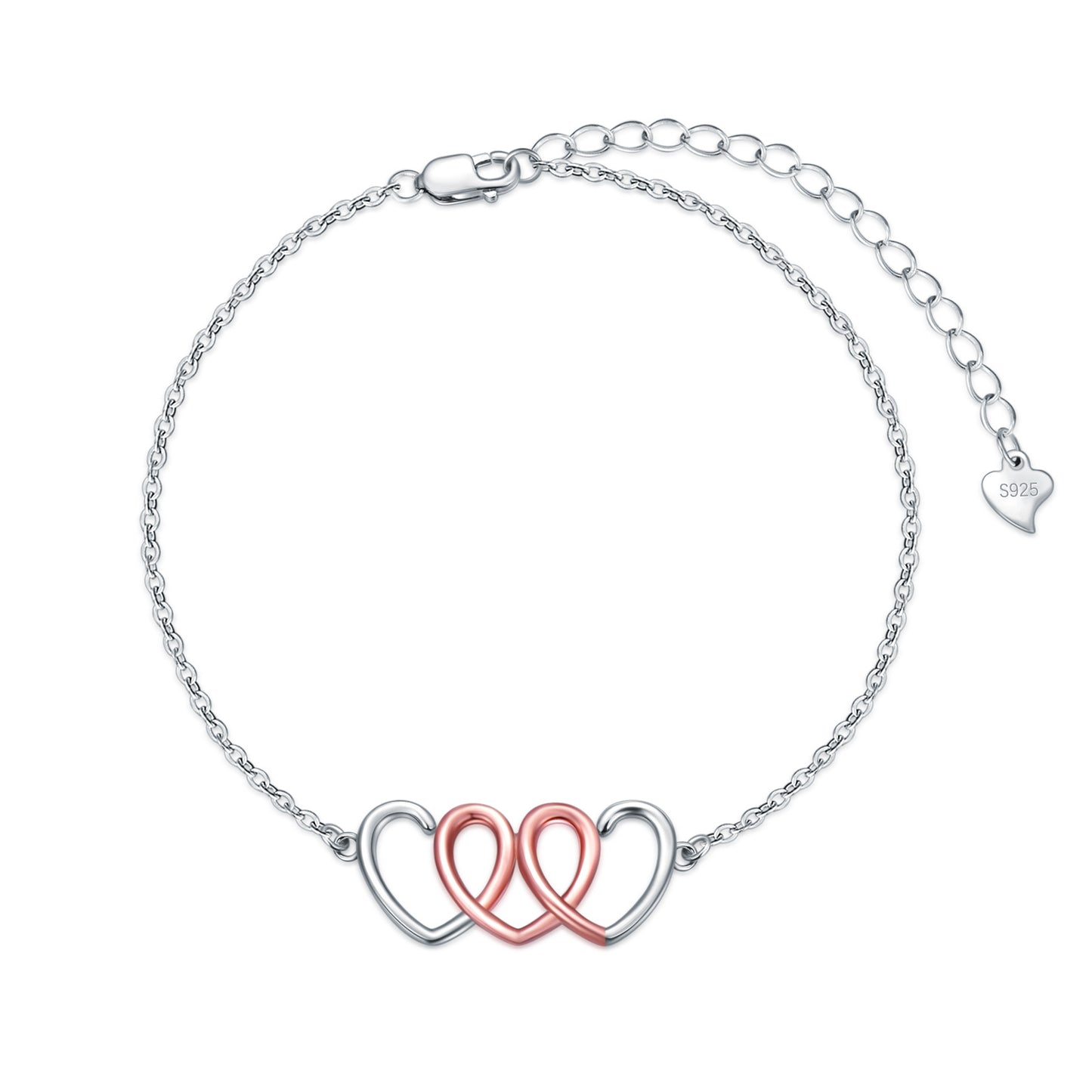 Sterling Silver Two-tone Heart Bracelet Simple and Fashionable for Women