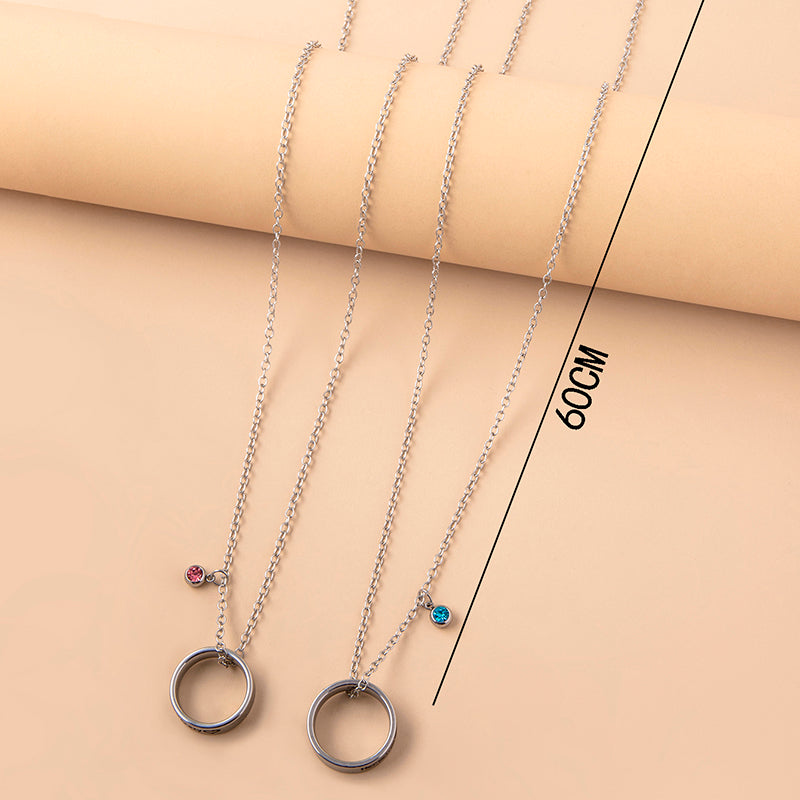 Ring Set Pendant Crystal Charm Couple Necklace