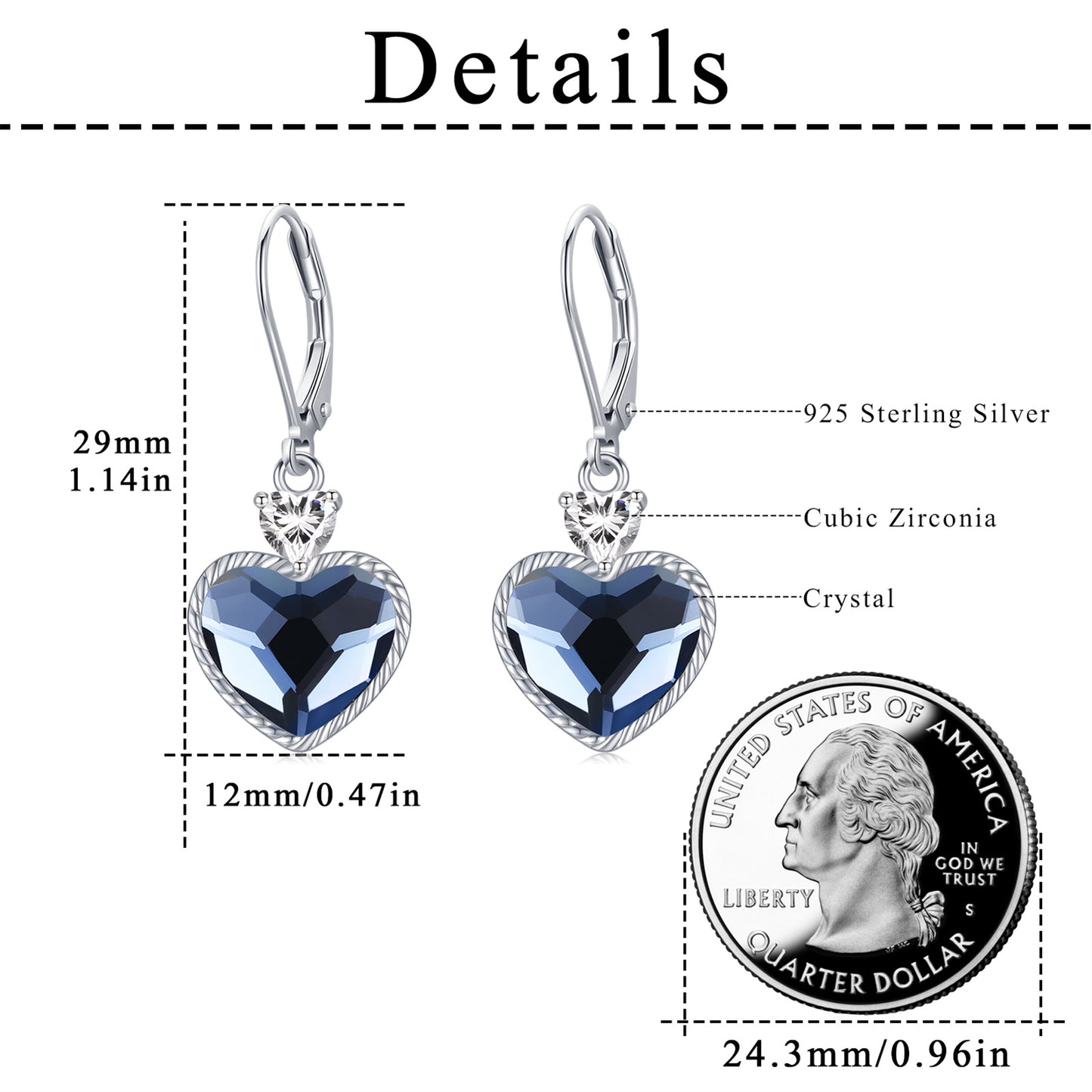 SAYCONA Crystal Dangle Earrings, Blue Heart Drop Earrings
