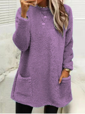 Fleece Pullover Long Sweater with Pockets – Hoodie