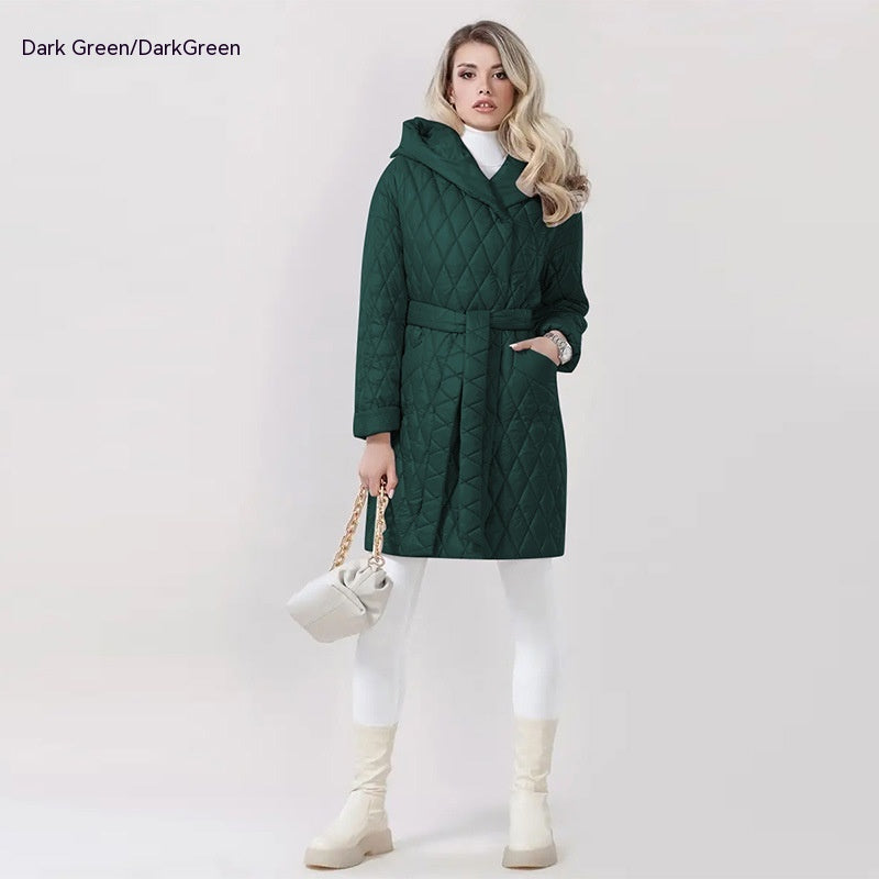 Fashion Woman Cotton Dress Coat Solid Color Hooded Warm Jacket