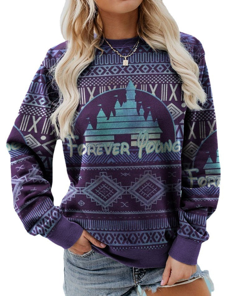 Spring And Autumn Leisure Printed Round Neck Long Sleeve