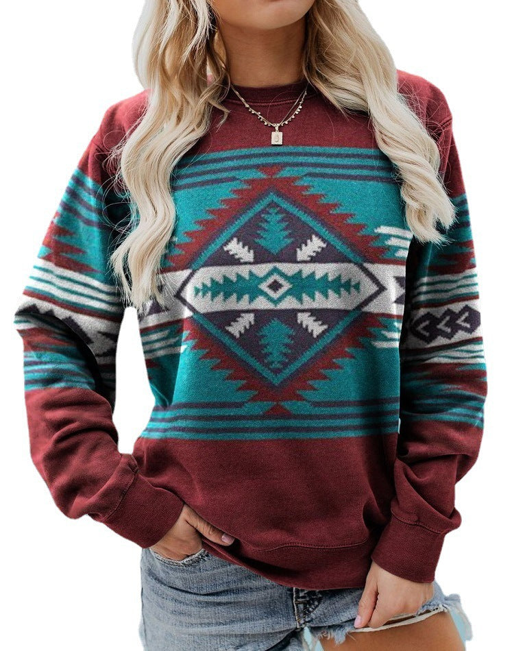 Spring And Autumn Leisure Printed Round Neck Long Sleeve