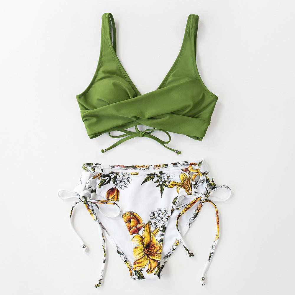 Bikini Summer Swimsuit Front Cross Lace Up Two Piece Bathing Suit
