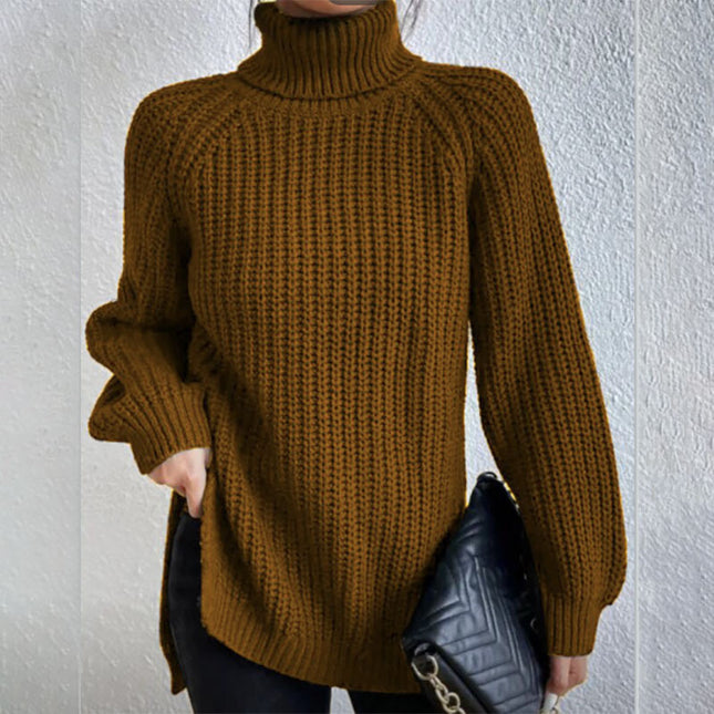 Turtleneck Pullover Sweater with a modern split design