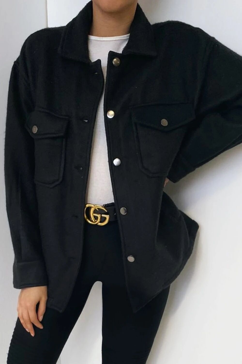 Solid color woolen single-breasted pocket coat coat