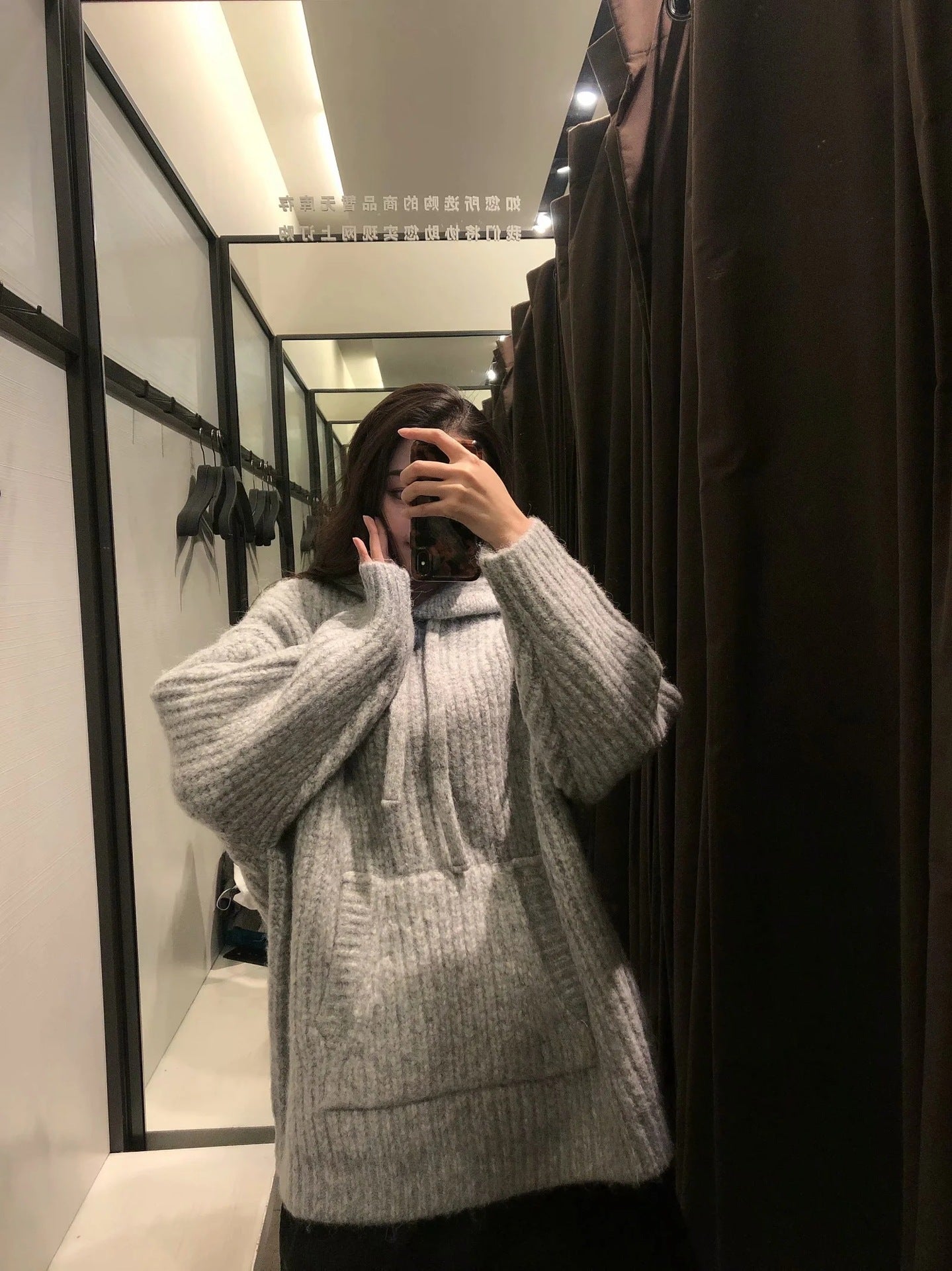 Thick Thick Thread Knitted Loose Hooded Sweater Women