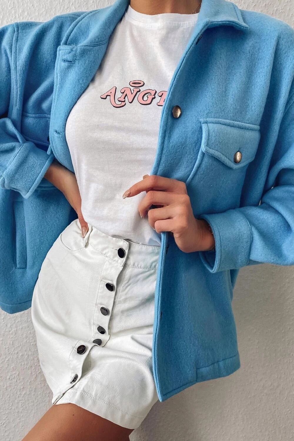 Solid color woolen single-breasted pocket coat coat