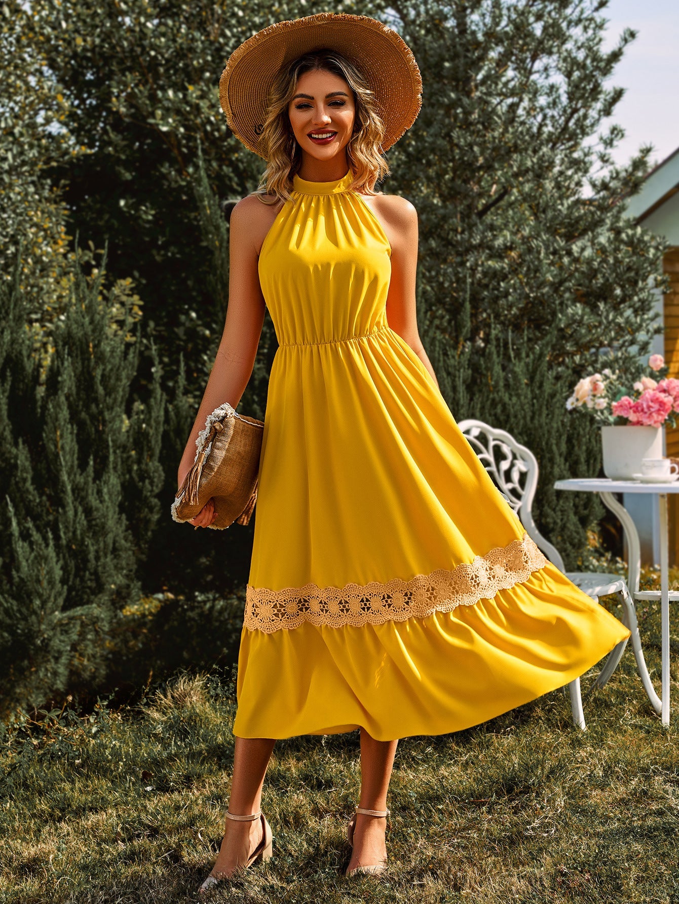 Copy of Sleeveless Halter Lace Dress Women