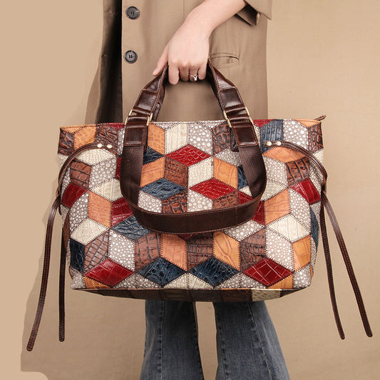 Leather Handbags, Large Capacity, The First Layer Of Cowhide Bags, Retro One-Shoulder