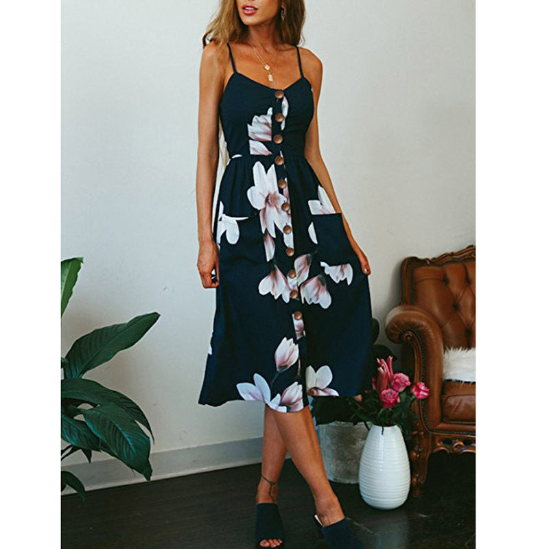 Summer New Sexy Sling Button Halter Dress Women