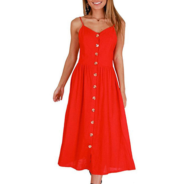 Summer New Sexy Sling Button Halter Dress Women
