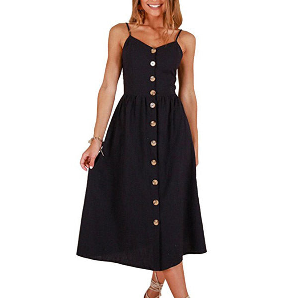 Summer New Sexy Sling Button Halter Dress Women