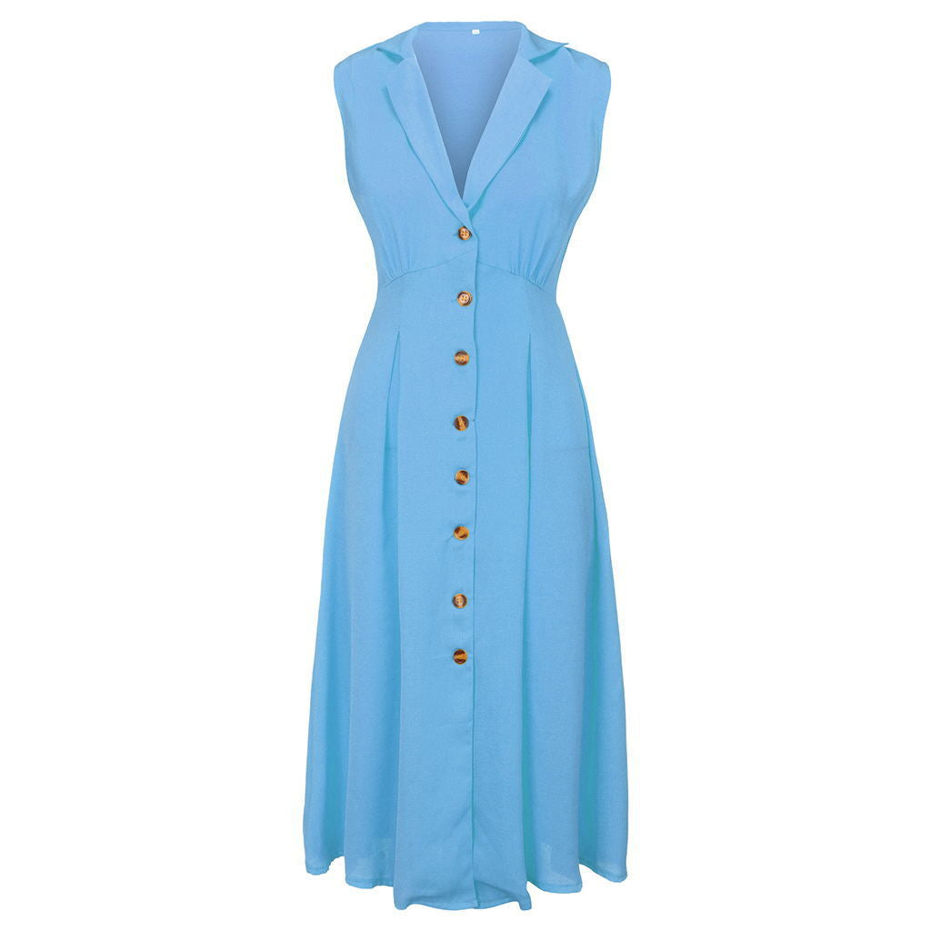 A row of button cotton and linen casual dresses