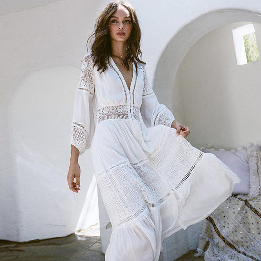 Cotton lace single-breasted dress