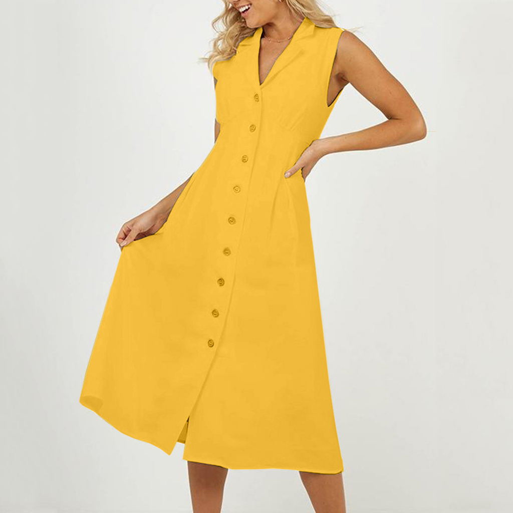 A row of button cotton and linen casual dresses