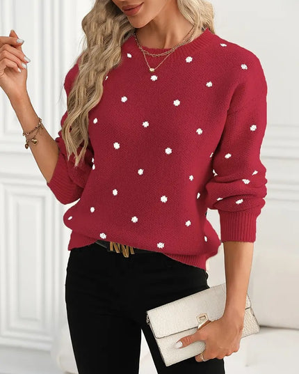Fashionable polka dot print pullover sweater designed for a chic and casual look