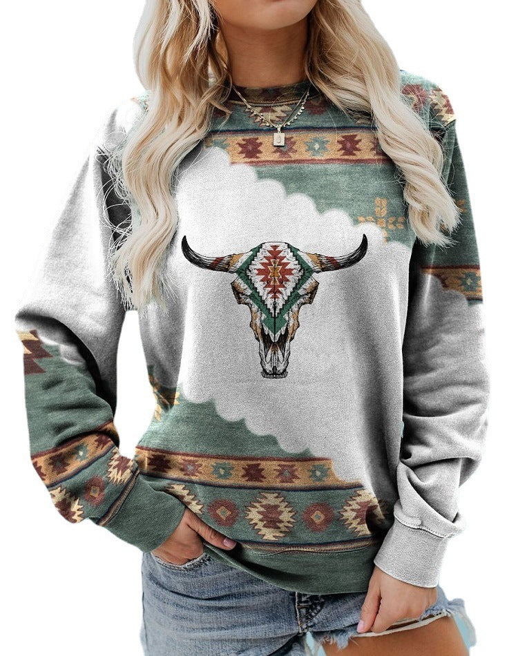 Spring And Autumn Leisure Printed Round Neck Long Sleeve