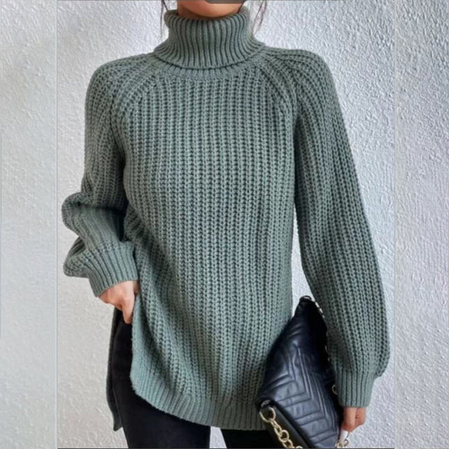 Turtleneck Pullover Sweater with a modern split design