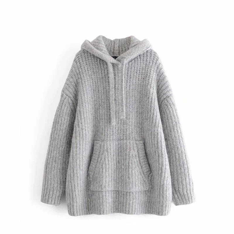 Thick Thick Thread Knitted Loose Hooded Sweater Women