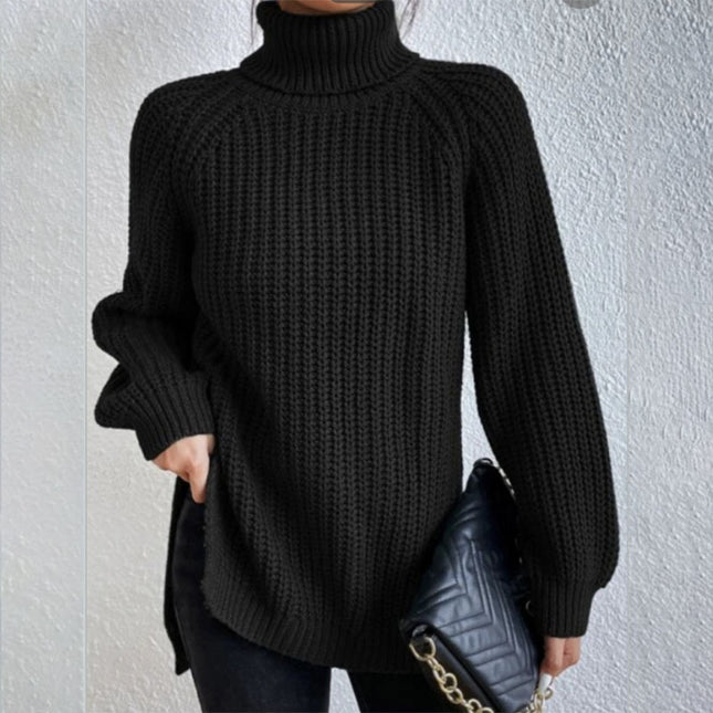 Turtleneck Pullover Sweater with a modern split design