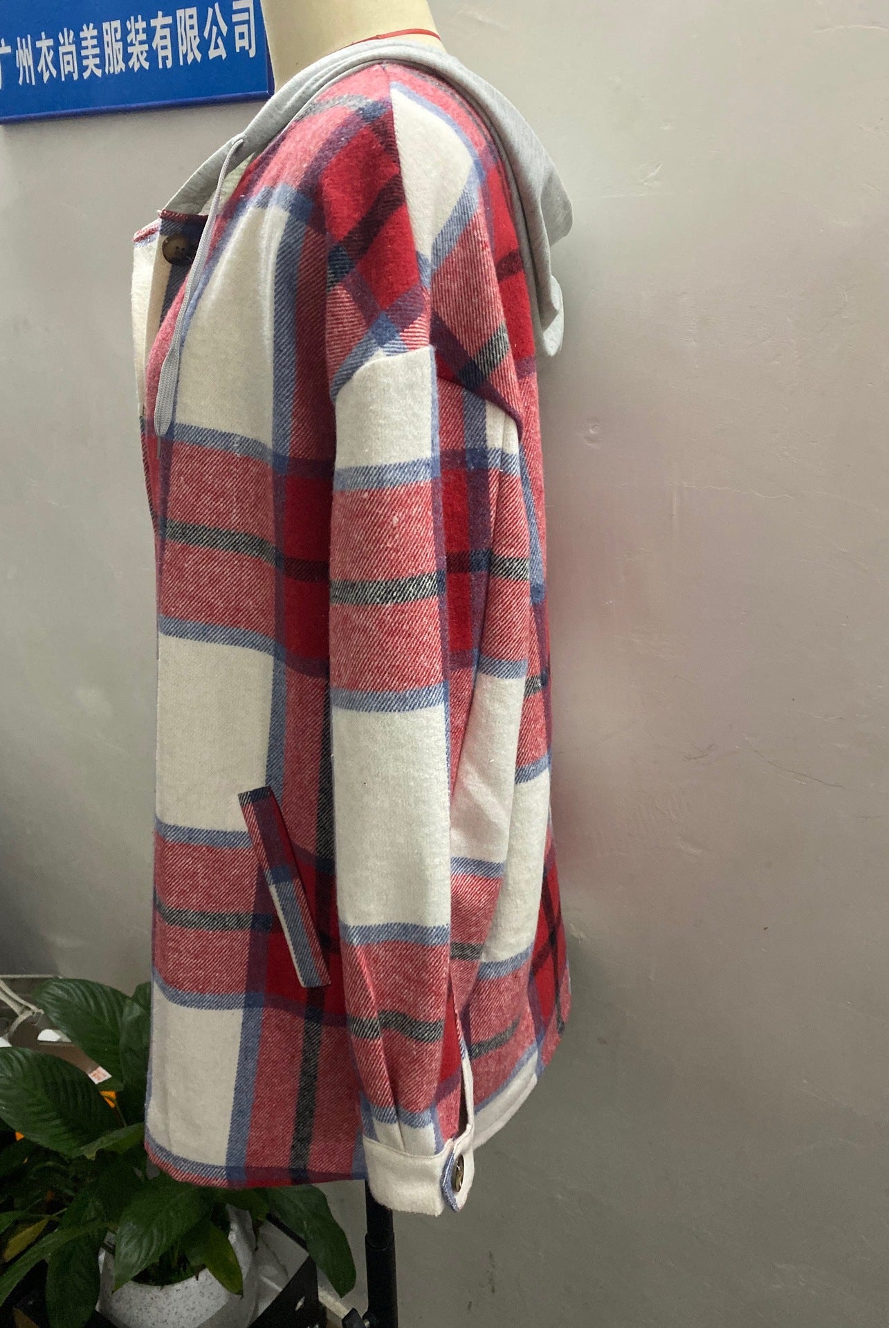 Women Cardigan Women's Plaid Woolen Coat