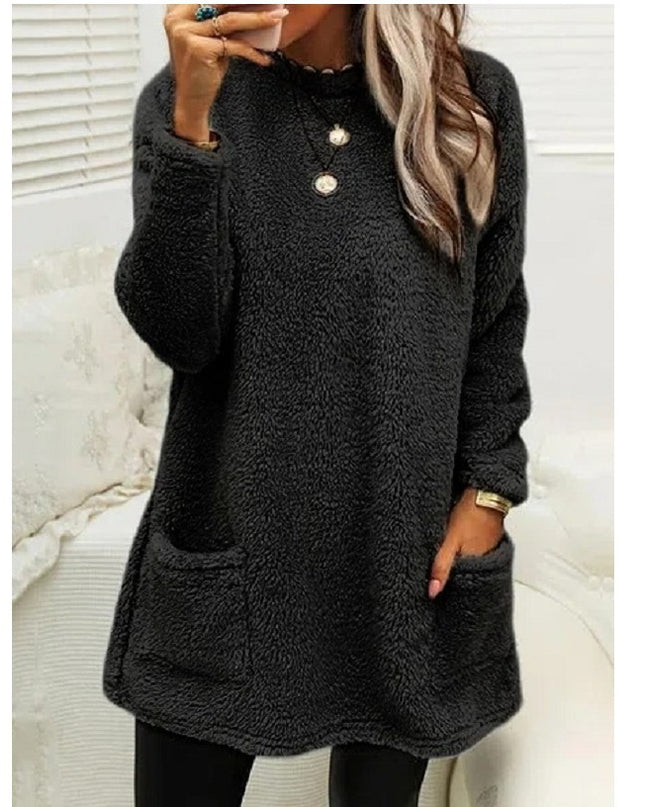 Fleece Pullover Long Sweater with Pockets – Hoodie