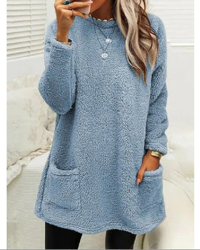 Fleece Pullover Long Sweater with Pockets – Hoodie