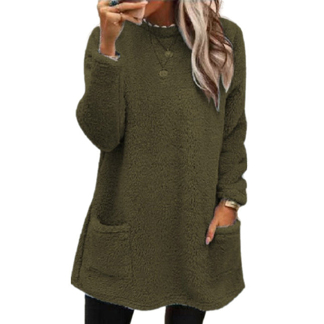 Fleece Pullover Long Sweater with Pockets – Hoodie