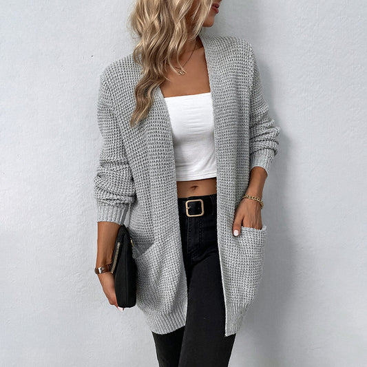 Women's Solid Color Pocket Sweater Women's Cardigan Coat