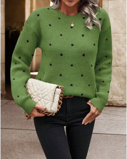 Fashionable polka dot print pullover sweater designed for a chic and casual look