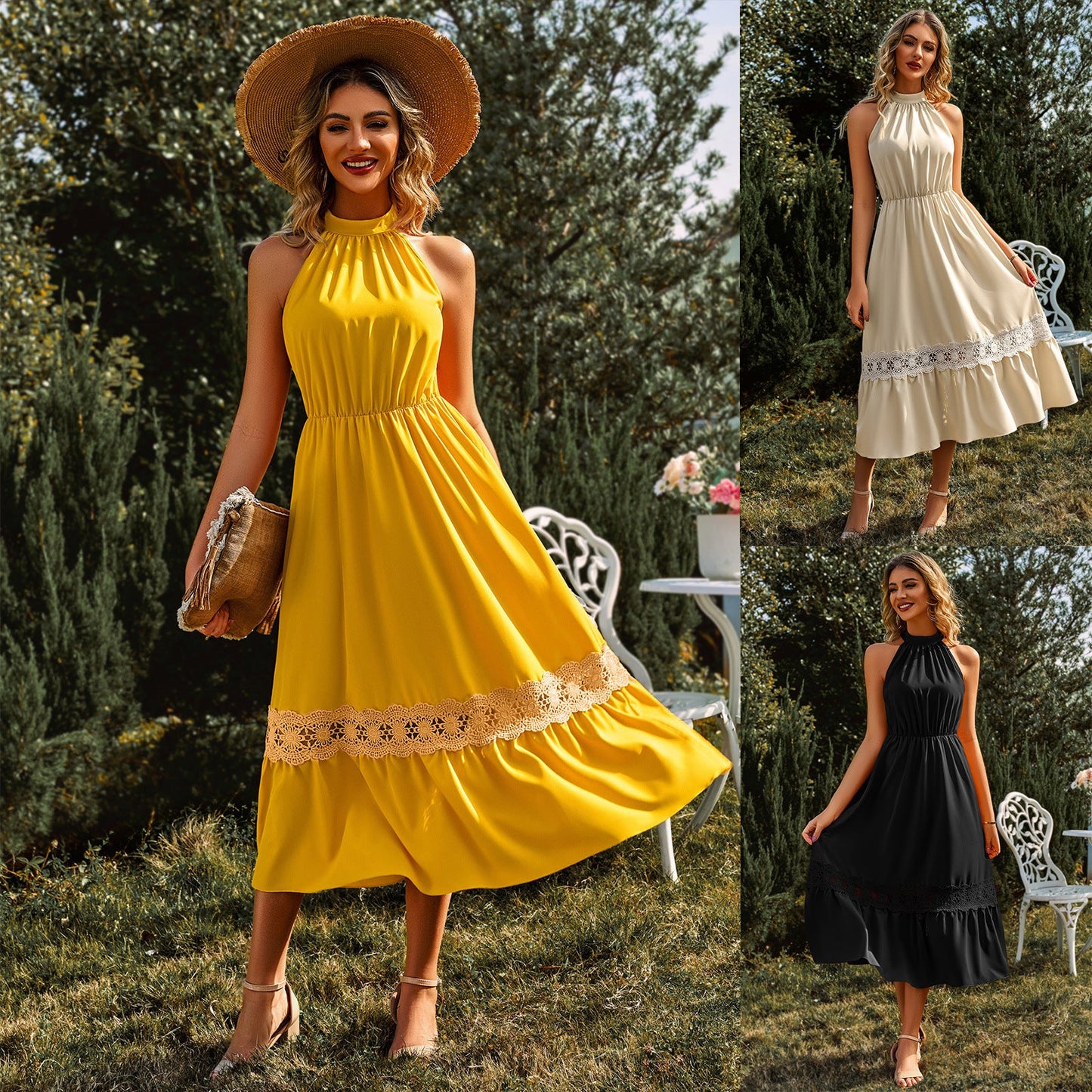 Sleeveless Halter Lace Dress