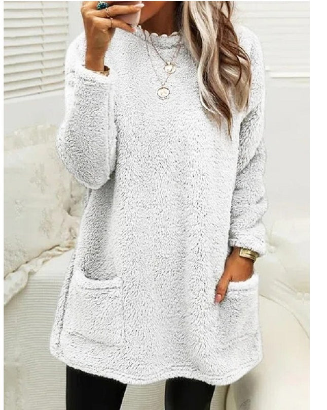 Fleece Pullover Long Sweater with Pockets – Hoodie