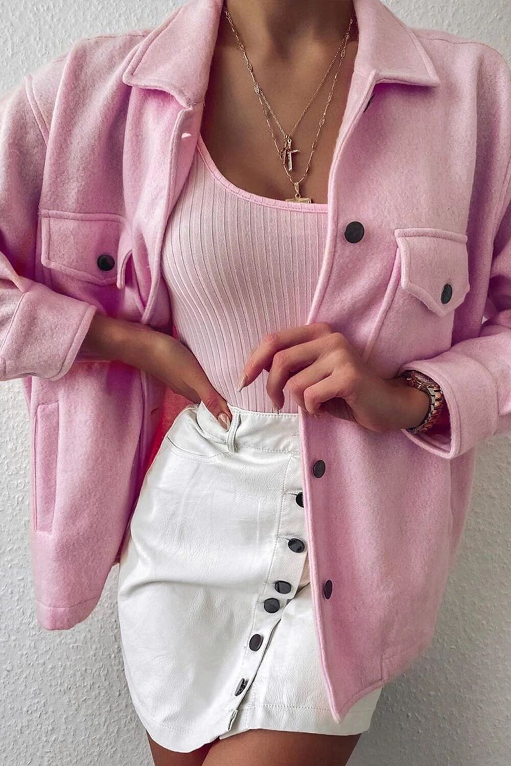 Solid color woolen single-breasted pocket coat coat