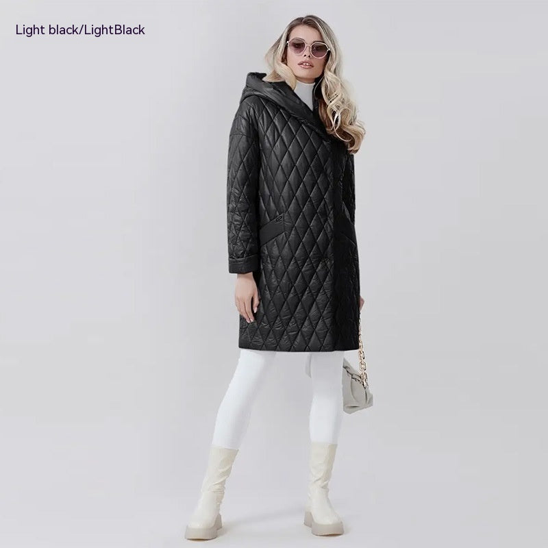 Fashion Woman Cotton Dress Coat Solid Color Hooded Warm Jacket