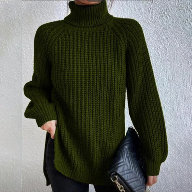 Turtleneck Pullover Sweater with a modern split design