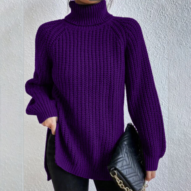 Turtleneck Pullover Sweater with a modern split design