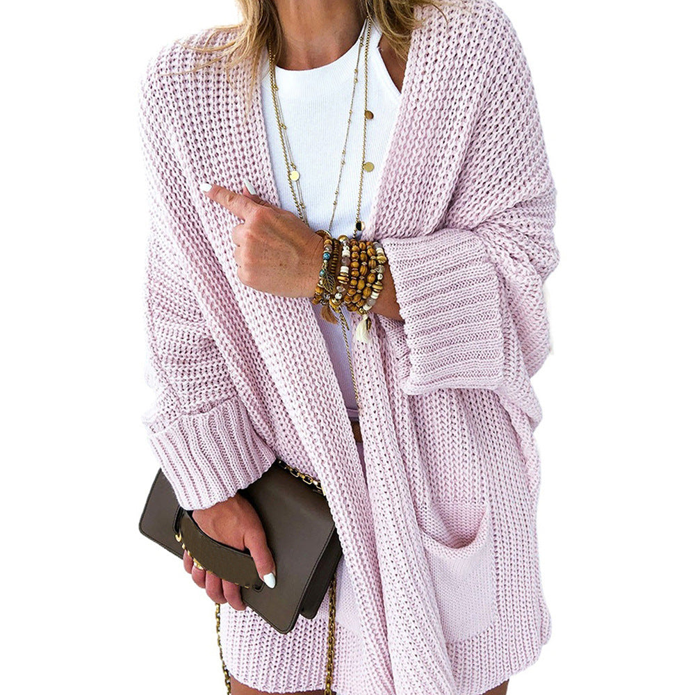 Solid Color Loose Knit Sweater Cardigan