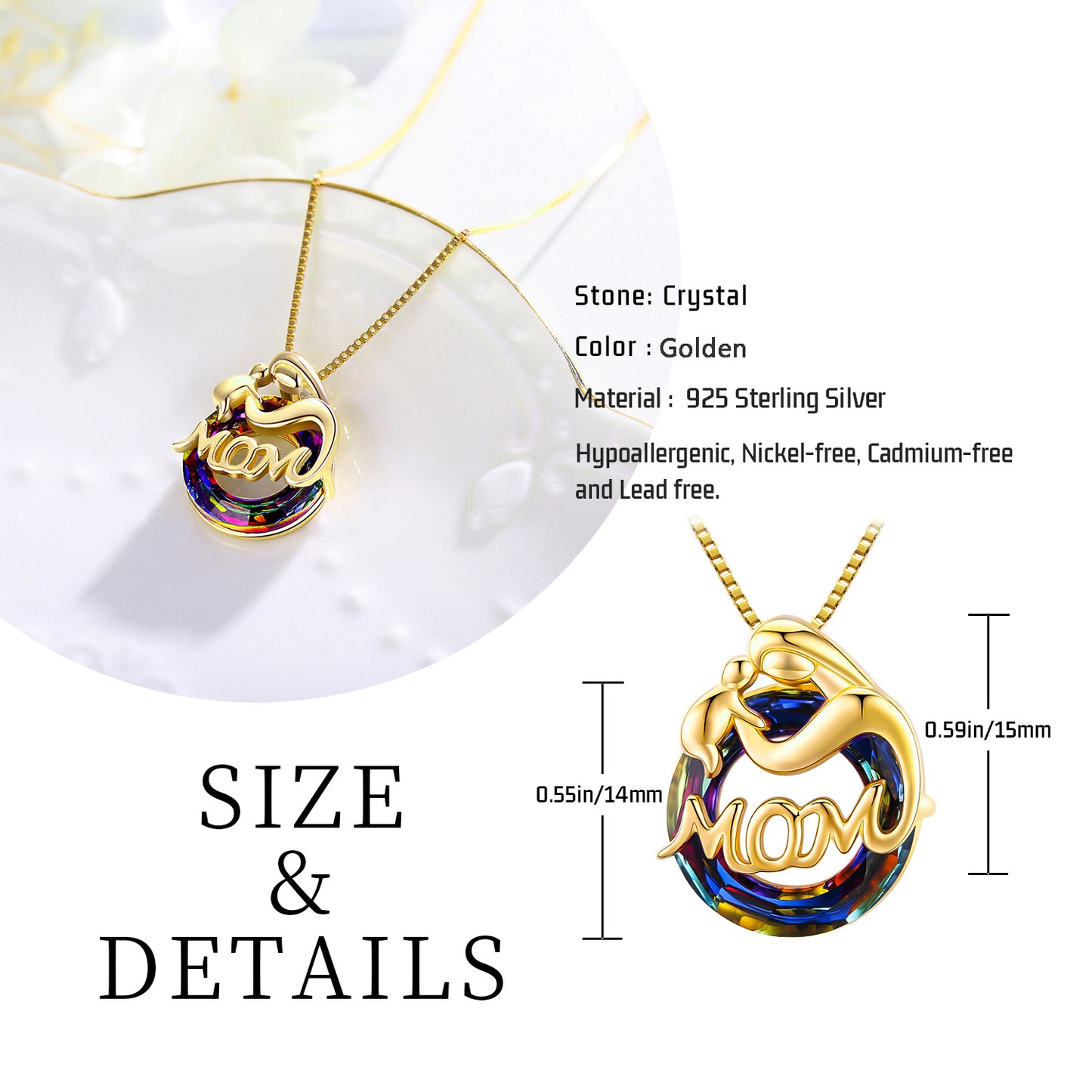 14K Gold Plated Sterling Silver Mom Child Baby Necklaces Mother Daughter Jewelry